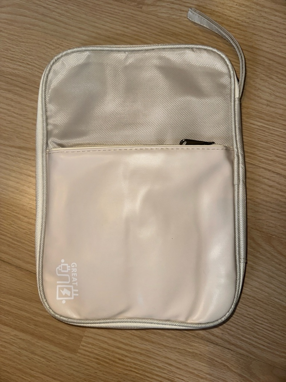 Beige Travel Organizer Pouch with Front Pocket